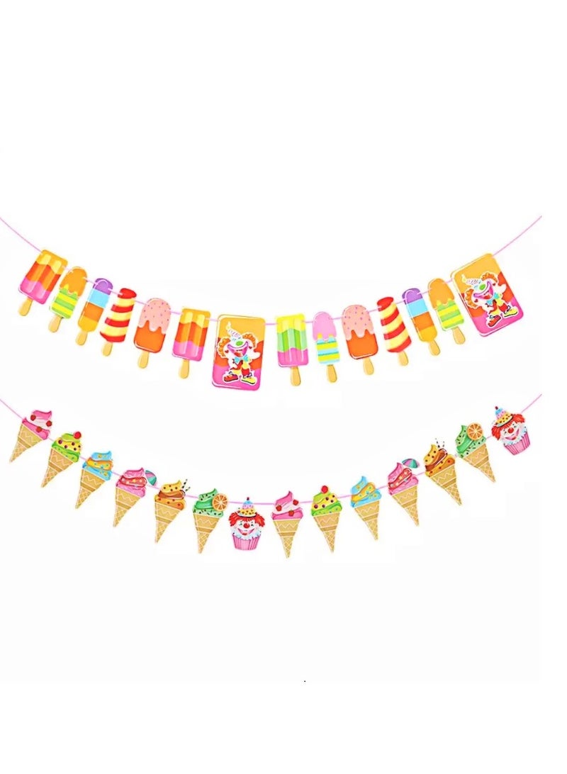 2 Ice Cream Clown Party Bunting Banners - Image 1