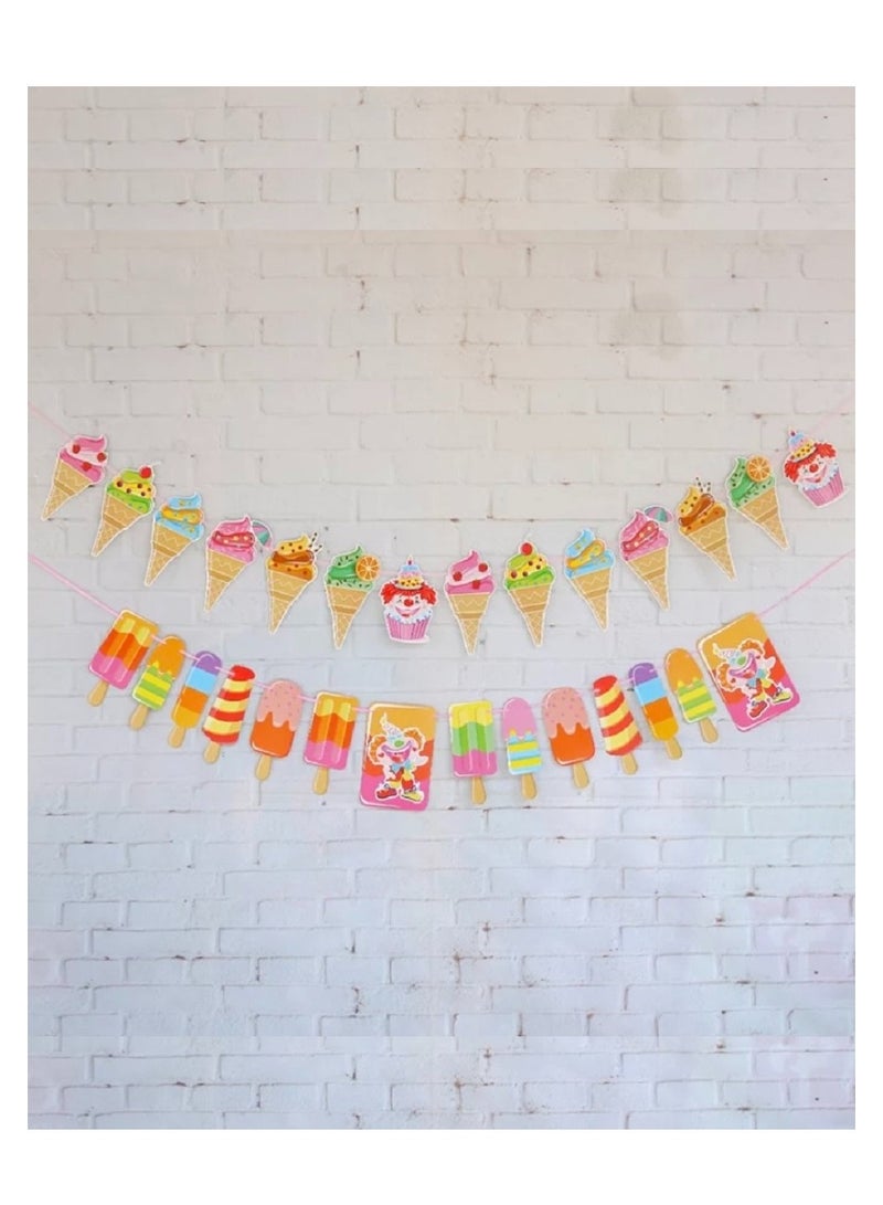 2 Ice Cream Clown Party Bunting Banners - Image 2