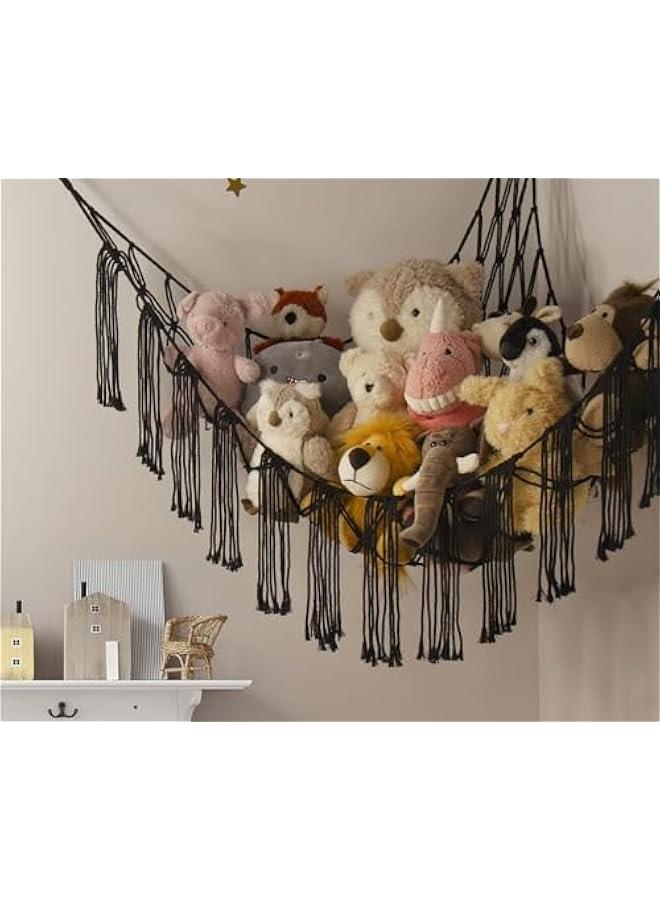 Generic Macrame Stuffed Animal Hammock Corner with LED Light - Black Toy Storage Hammock Plushie Net Organizer Display - Teddy Bear Stuffy Hammocks - Boy Bedroom Decor Cool  - Image 2