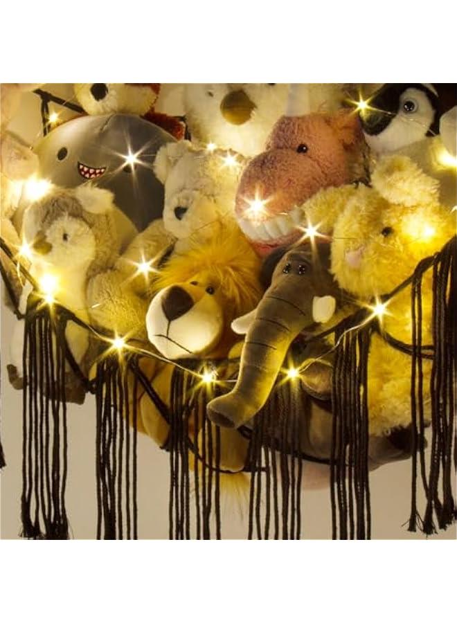 Generic Macrame Stuffed Animal Hammock Corner with LED Light - Black Toy Storage Hammock Plushie Net Organizer Display - Teddy Bear Stuffy Hammocks - Boy Bedroom Decor Cool  - Image 4