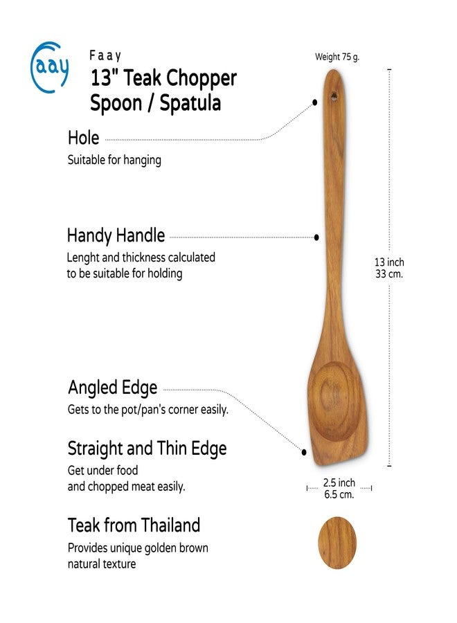 FAAY Right Hand Chopper, Wooden Spoon - Spatula, Break Up Ground Beef Utensils Made from High Moist Resistance Teak Wood for Non Stick Cookware. (Right Hand Chopper) - Image 2
