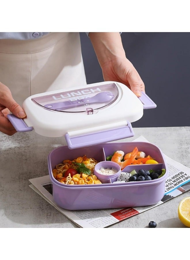 GGEROU Bento Lunch Box Water Cup Set for Kids,1000ml Bento Lunch Box Set with 400ml Water Bottle, 4 Compartments Portions Lunchbox with Tableware and Sauce Containers Purple - Image 3