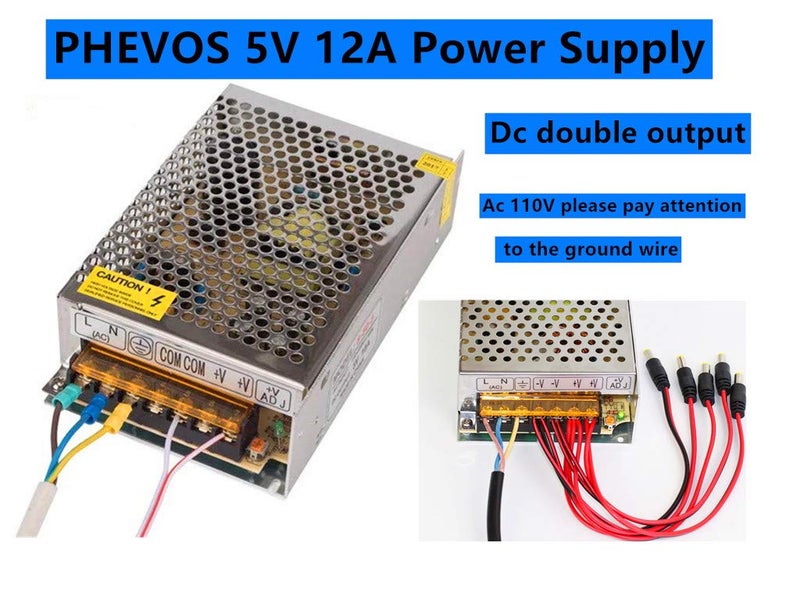 Phevos DC 5V 12A Power Supply, AC 110/120 to DC 5V Universal Switching Transformer Adapter for Raspberry PI Models, CCTV, Radio, Computer Project, LED Strips Pixel Lights - Image 2