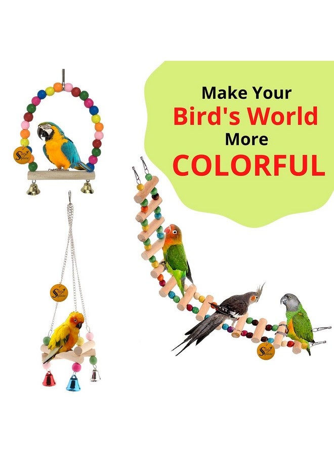 سايج سكوير مجموعة ألعاب الطيور الخشبية | سلم، صندوق تربية، أرجوحة، ملحق قفص معلق | للبادجي، الببغاء، الكوكتيل، الببغاء البري، الكونيور، المكاو وما إلى ذلك - Image 3