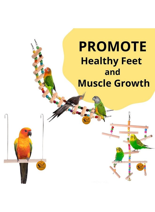 سايج سكوير مجموعة ألعاب الطيور الخشبية | سلم، صندوق تربية، أرجوحة، ملحق قفص معلق | للبادجي، الببغاء، الكوكتيل، الببغاء البري، الكونيور، المكاو وما إلى ذلك - Image 4