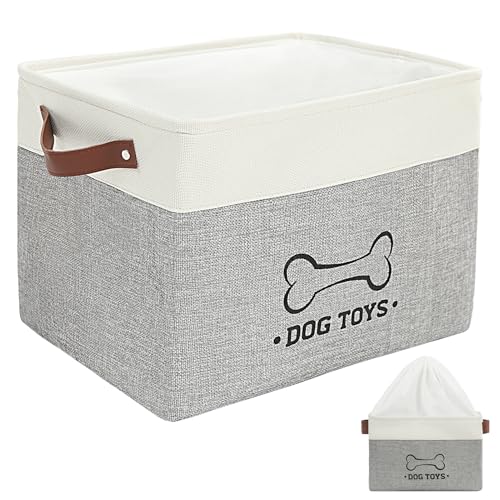 Homimp Dog Toy Basket Dog Toy Bin Box with Comfortable Handles and Cover Collapsible Large Pet Toy Storage Organizer for Accessories Toys Coat Clothing Blanket Leash Gray 15x13x12 - Image 1