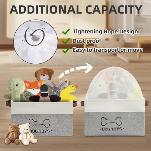 Homimp Dog Toy Basket Dog Toy Bin Box with Comfortable Handles and Cover Collapsible Large Pet Toy Storage Organizer for Accessories Toys Coat Clothing Blanket Leash Gray 15x13x12 - Image 3