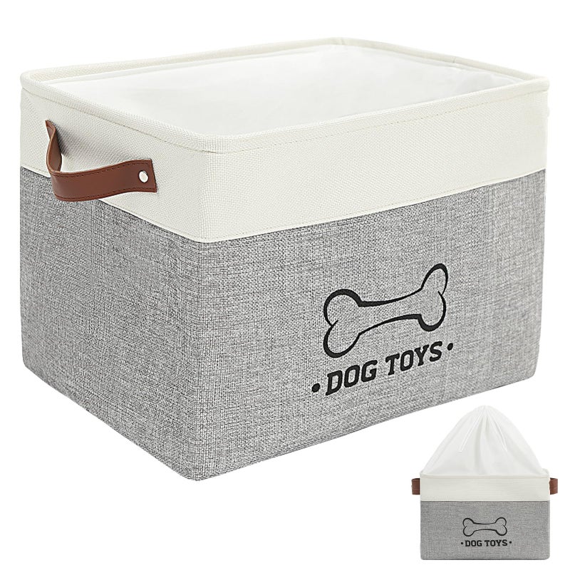 Homimp Dog Toy Basket Dog Toy Bin Box with Comfortable Handles and Cover Collapsible Large Pet Toy Storage Organizer for Accessories Toys Coat Clothing Blanket Leash Gray 15x13x12 - Image 2