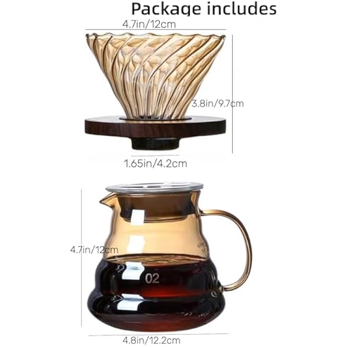 KASTWAVE Pour Over Coffee Maker Set 20 Oz 600 Ml Borosilicate Glass Coffee Server With Glass Lid Walnut Handle Pour Over Coffee Dripper For Home Caf Restaurant Gold - Image 3