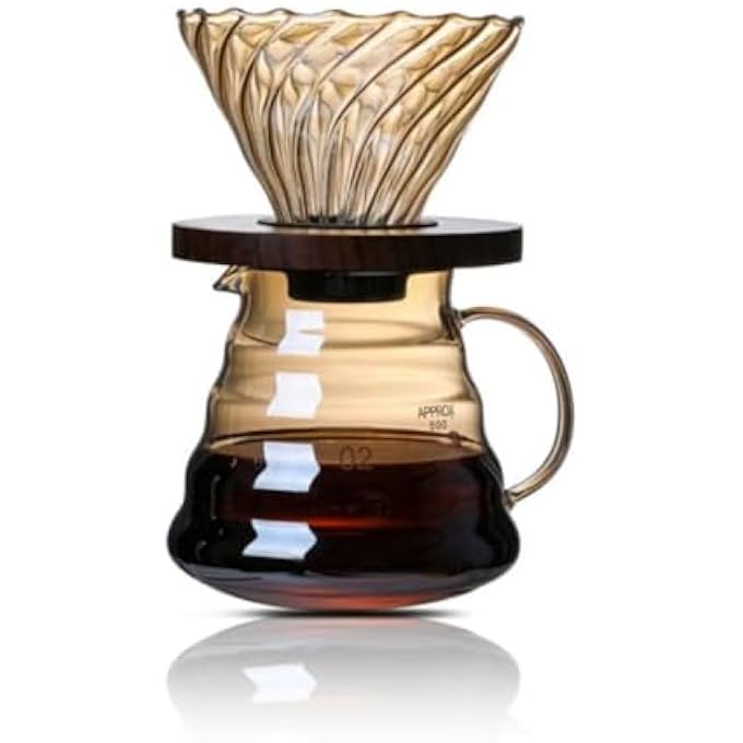 KASTWAVE Pour Over Coffee Maker Set 20 Oz 600 Ml Borosilicate Glass Coffee Server With Glass Lid Walnut Handle Pour Over Coffee Dripper For Home Caf Restaurant Gold - Image 1
