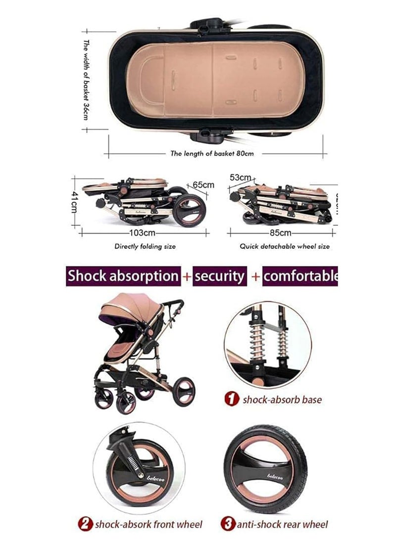 MONOGUE 3 in 1 Infant Baby Stroller with Reversible Seat and Adjustable Canopy - Image 3