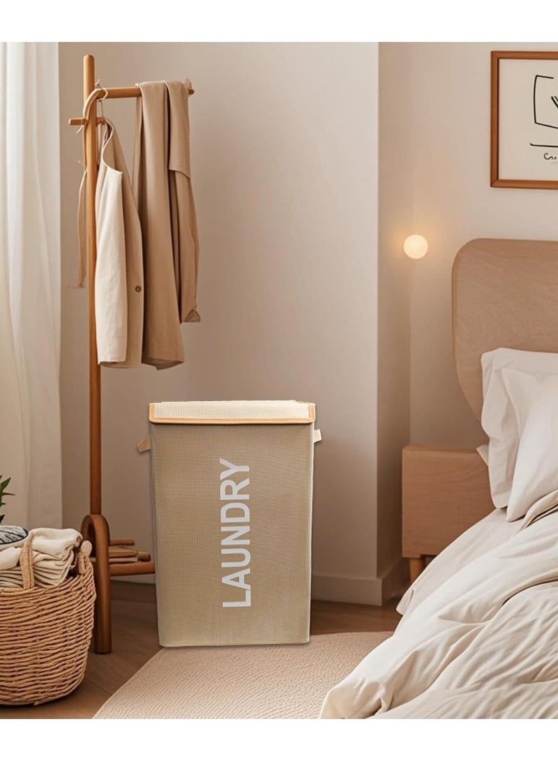 Laundry Basket with Lid, 58L Foldable Laundry Hamper With Handles, Floor-Standing Dirty Clothes Hamper for Bathroom Bedroom Living Room (Beige)  - Image 2