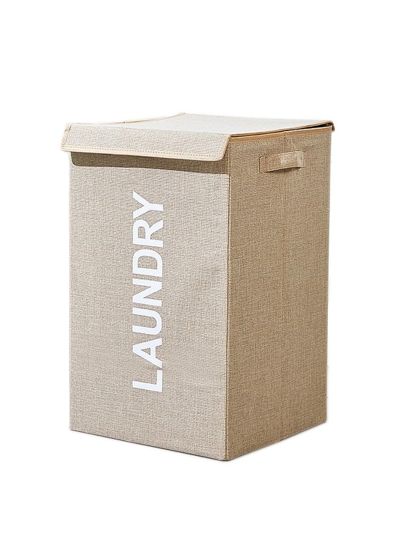 Laundry Basket with Lid, 58L Foldable Laundry Hamper With Handles, Floor-Standing Dirty Clothes Hamper for Bathroom Bedroom Living Room (Beige)  - Image 1