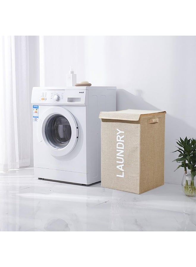 Laundry Basket with Lid, 58L Foldable Laundry Hamper With Handles, Floor-Standing Dirty Clothes Hamper for Bathroom Bedroom Living Room (Beige)  - Image 3