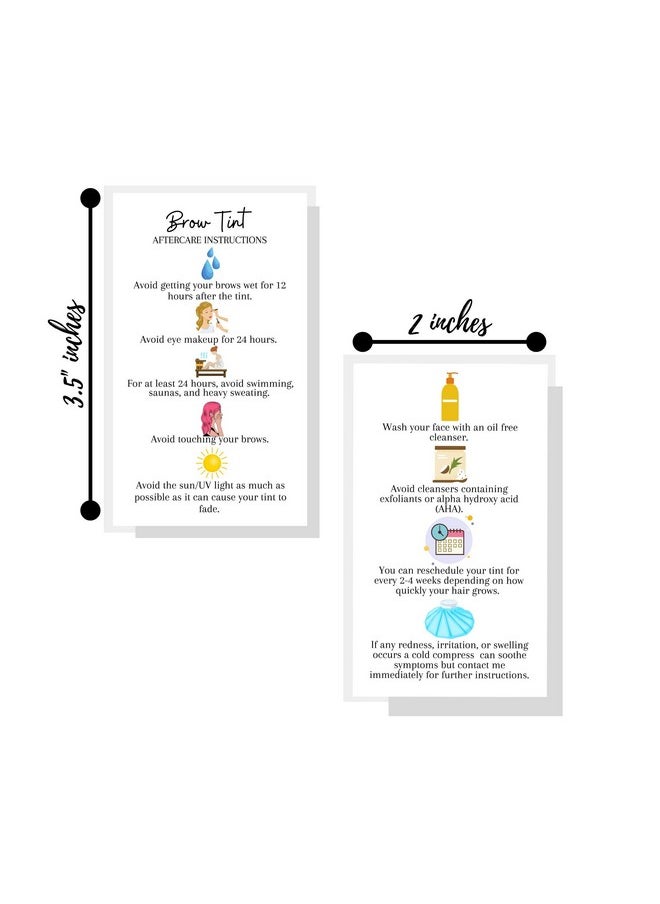 Brow Tint Aftercare Instruction Cards 50 Pack Physical Printed 2 X 3.5 Inches Inches Business Card Size At Home Diy Brow Tint Henna Snatched Brows Holographic Look Design (White & Colorful)