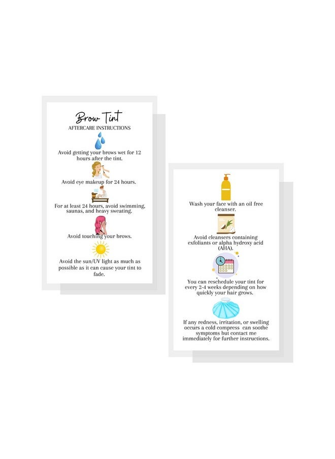 Brow Tint Aftercare Instruction Cards 50 Pack Physical Printed 2 X 3.5 Inches Inches Business Card Size At Home Diy Brow Tint Henna Snatched Brows Holographic Look Design (White & Colorful)