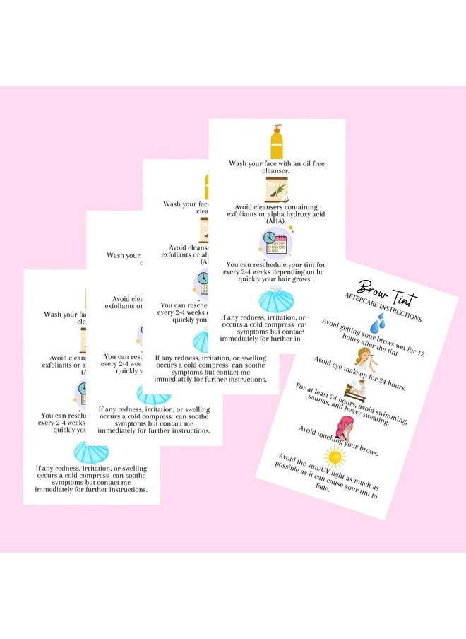 Brow Tint Aftercare Instruction Cards 50 Pack Physical Printed 2 X 3.5 Inches Inches Business Card Size At Home Diy Brow Tint Henna Snatched Brows Holographic Look Design (White & Colorful)