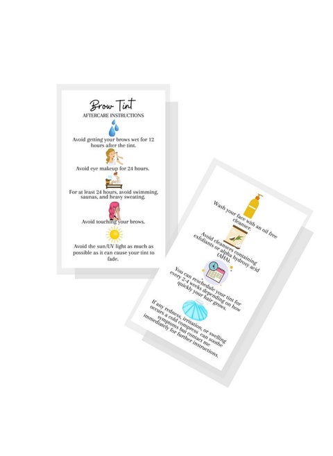 Brow Tint Aftercare Instruction Cards 50 Pack Physical Printed 2 X 3.5 Inches Inches Business Card Size At Home Diy Brow Tint Henna Snatched Brows Holographic Look Design (White & Colorful)