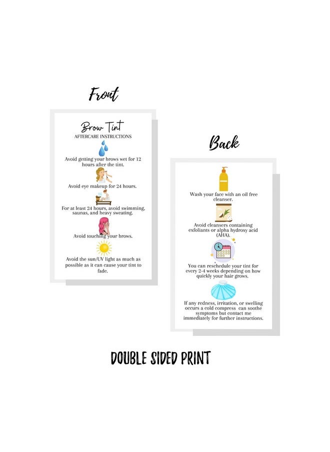 Brow Tint Aftercare Instruction Cards 50 Pack Physical Printed 2 X 3.5 Inches Inches Business Card Size At Home Diy Brow Tint Henna Snatched Brows Holographic Look Design (White & Colorful)