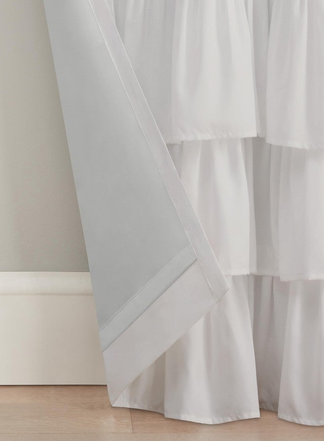 Eclipse Blackout Curtains, Tiered Ruffle Kids Curtains, 84 in x 40 in, Thermaback 100% Blackout Curtains with Rod Pocket Header, Curtains for Kids Room or Playroom, 1 Window Curtain, White - Image 2