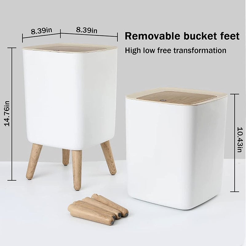 BLURISM Nordic Style Trash CanPush Top Garbage Bin with LidWhite Top Spring Waste BasketDog Proof Trash canPlastic Trash Bin - Image 4