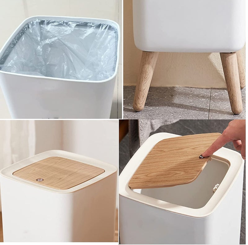 BLURISM Nordic Style Trash CanPush Top Garbage Bin with LidWhite Top Spring Waste BasketDog Proof Trash canPlastic Trash Bin - Image 3