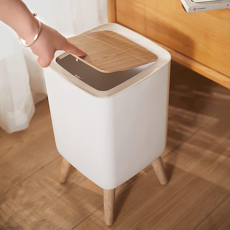 BLURISM Nordic Style Trash CanPush Top Garbage Bin with LidWhite Top Spring Waste BasketDog Proof Trash canPlastic Trash Bin - Image 1