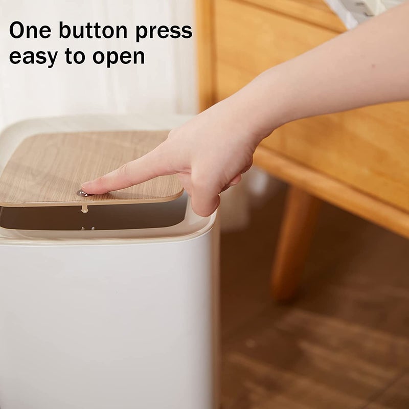 BLURISM Nordic Style Trash CanPush Top Garbage Bin with LidWhite Top Spring Waste BasketDog Proof Trash canPlastic Trash Bin - Image 5