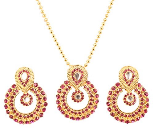 Touchstone Indian Bollywood Elite Mughal Kundan Look Faux Tourmaline Chand Baali Moon Bridal Designer Jewelry Pendant Set For Women In Gold Tone. - Image 1
