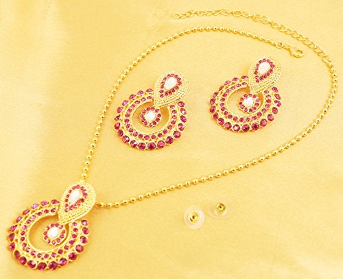 Touchstone Indian Bollywood Elite Mughal Kundan Look Faux Tourmaline Chand Baali Moon Bridal Designer Jewelry Pendant Set For Women In Gold Tone. - Image 3