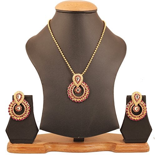 Touchstone Indian Bollywood Elite Mughal Kundan Look Faux Tourmaline Chand Baali Moon Bridal Designer Jewelry Pendant Set For Women In Gold Tone. - Image 2