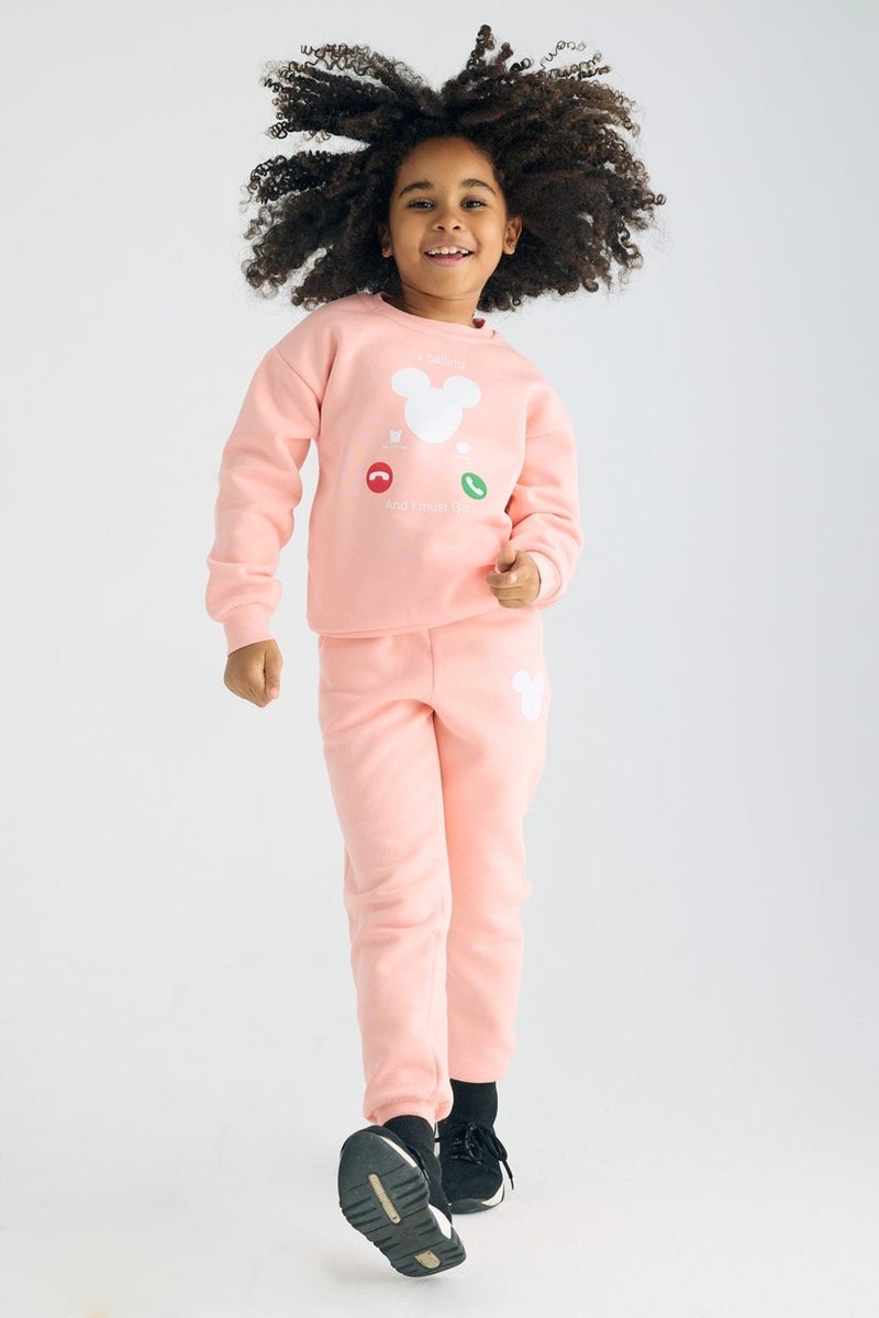 Zepkids Crew Neck Long Sleeve Salmon Color Girl's Two Piece Set  - Image 2