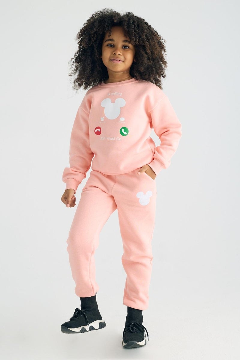Zepkids Crew Neck Long Sleeve Salmon Color Girl's Two Piece Set  - Image 1