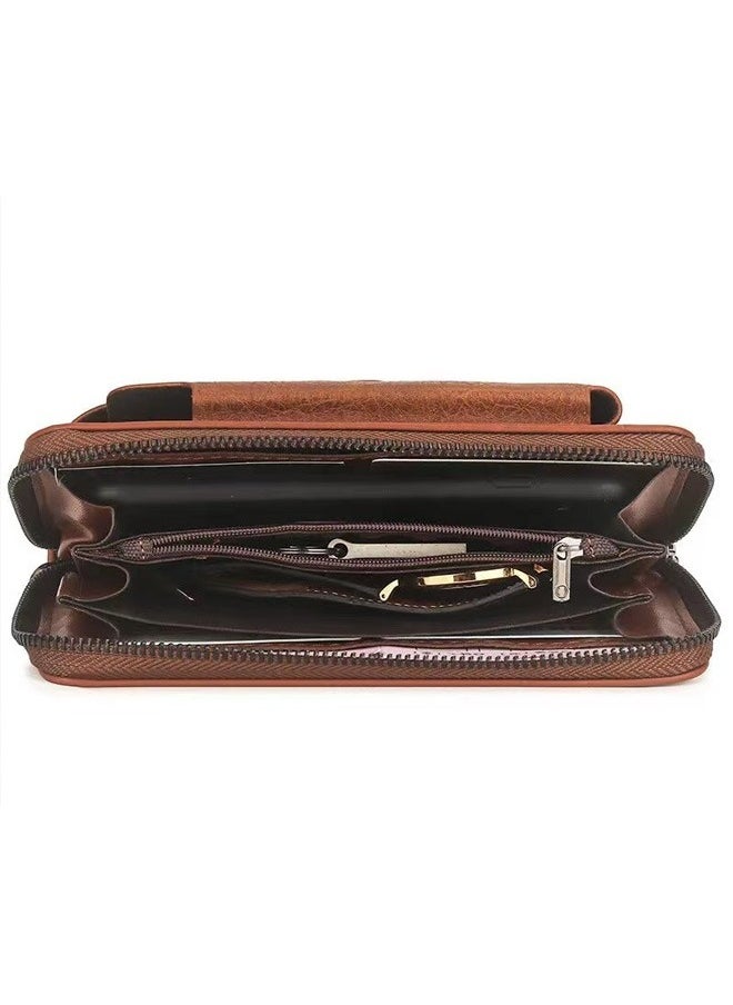 Handbag for men, genuine leather long wallet, high-end hidden wallet, mobile phone bag