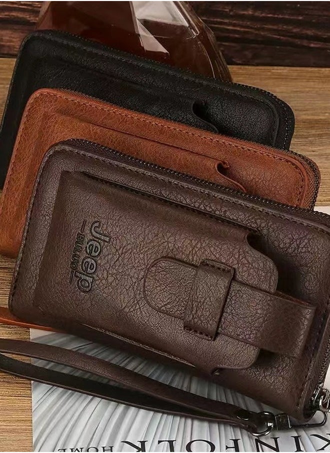Handbag for men, genuine leather long wallet, high-end hidden wallet, mobile phone bag