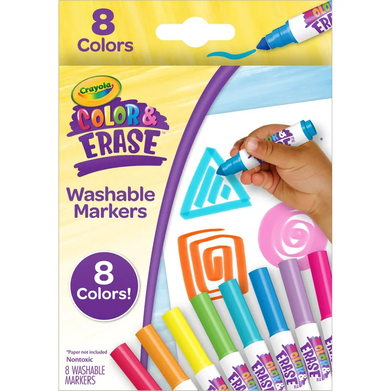 Crayola Crayola Color & Erase Marker Refill Set, 8 Washable Markers – Mess-Free, Reusable Art Markers for Kids Ages 3+, Compatible with Color & Erase Pads