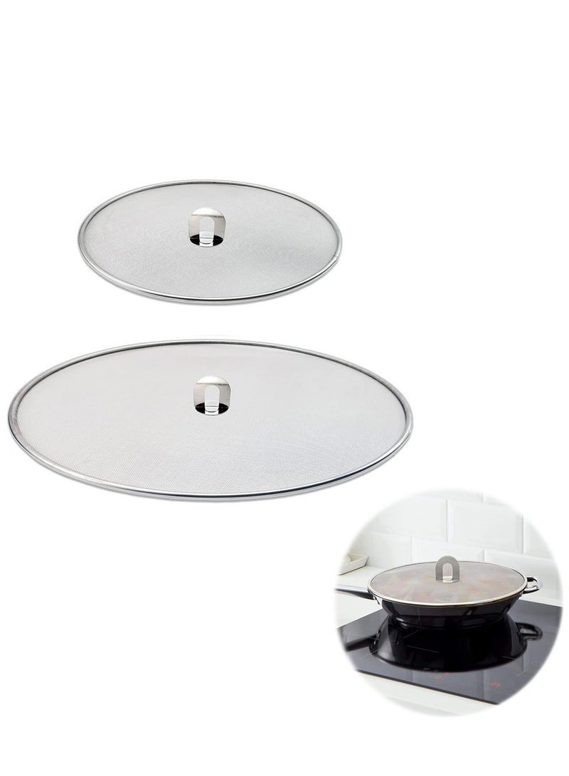 Stainless Steel Frying Pan Splatter Guard Set 13 Inch and 10 Inch Grease Shield for Oil Splatter Protection 2 Piece - Image 1