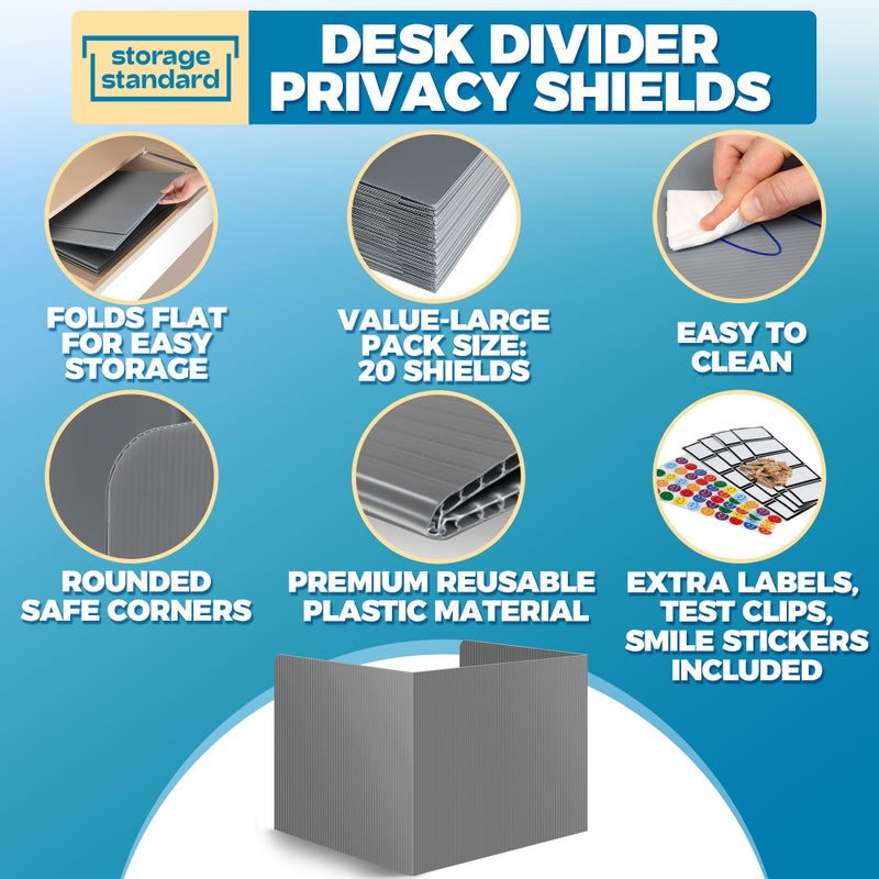 Storage Standard 20-Pack Desk Dividers for Students - Durable & Waterproof Plastic Privacy Shield Divider, Classroom Folders Teacher Supplies, Easy-to-Clean Plastic Study Carrel Folder Boards for Student Desks, Grey - Image 3