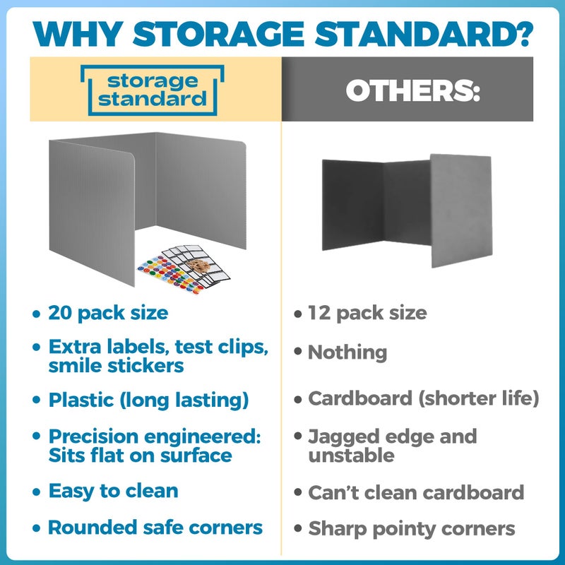 Storage Standard 20-Pack Desk Dividers for Students - Durable & Waterproof Plastic Privacy Shield Divider, Classroom Folders Teacher Supplies, Easy-to-Clean Plastic Study Carrel Folder Boards for Student Desks, Grey - Image 2