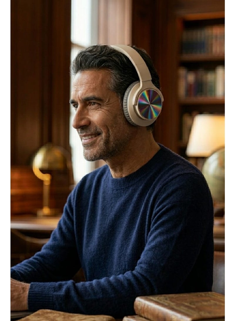 Wireless headphones with high-definition surround sound and environmental noise reduction - comfortable and luxurious design in beige - Image 5