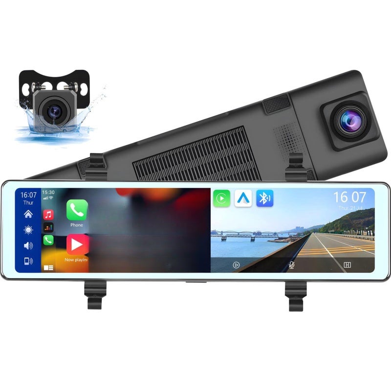 Dash Camera: 1080P Dual Lens 11.26 Inch Touch Screen - Wireless Carplay Android Auto 24H Parking Monitor Rear View Mirror Cam for Car Drivers Daily Commute & Road Trips - Image 1