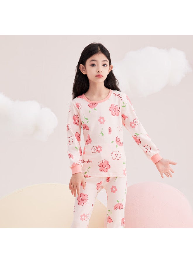 Deesha Girls' Autumn Winter 100% Cotton Thermal Underwear Set Light Pink Printed 170 - Image 1