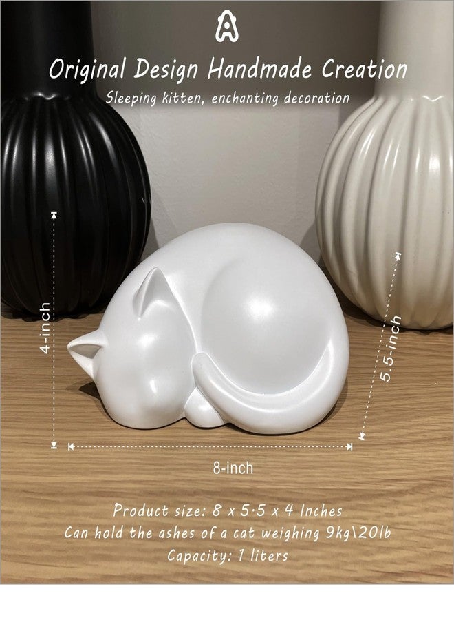 AHAILUOO Sleeping Cat Memorial Urn,Resin Cremation Keepsake (White) - Image 2