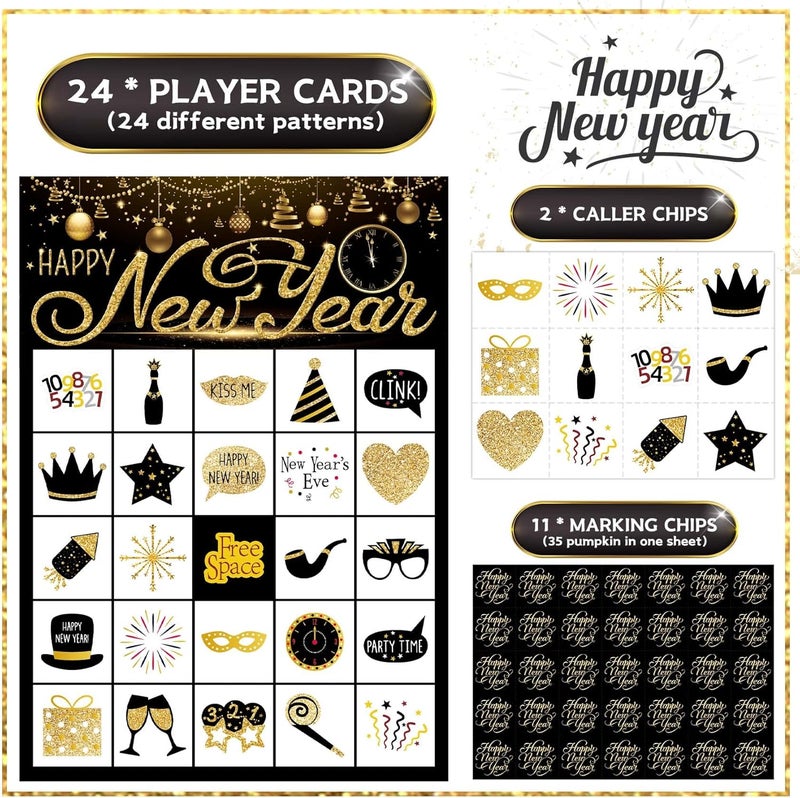 Funnlot New Year Eve Games 24 Players New Year Eve Bingo New Year Games for Kids New Year Bingo Game Cards for School New Years Eve Kids Activities New Years Party Supplies - Image 3