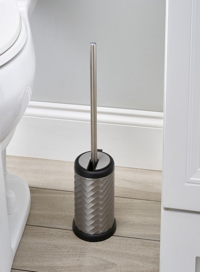 Bath Bliss Self Closing Lid Holder Swirl Toilet Brush in Stainless Steel - Image 4