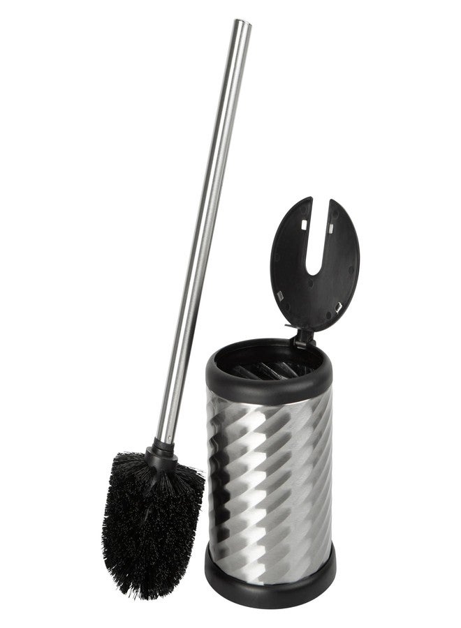 Bath Bliss Self Closing Lid Holder Swirl Toilet Brush in Stainless Steel - Image 2