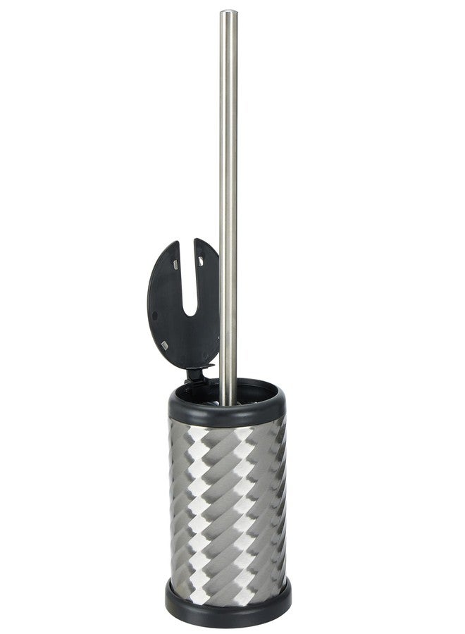 Bath Bliss Self Closing Lid Holder Swirl Toilet Brush in Stainless Steel - Image 3