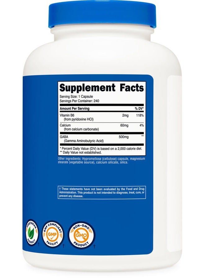 Nutricost GABA (Gamma Aminobutyric Acid) + Vitamin B6, 500mg per Serving, 240 Capsules - Image 5