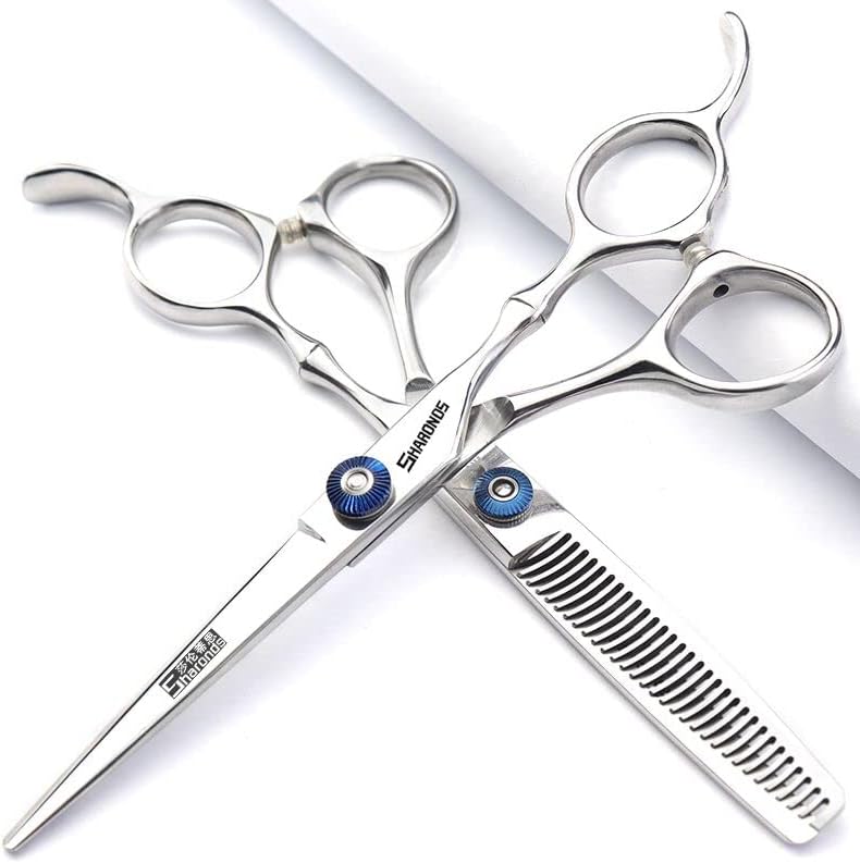 SHARONDS 6 Inch Black Hairdressing Scissors Salon Hairdressing Tool Stainless Steel Hair Cutting Hair Thinning Hairdressing Scissors 6 inch 2PCB