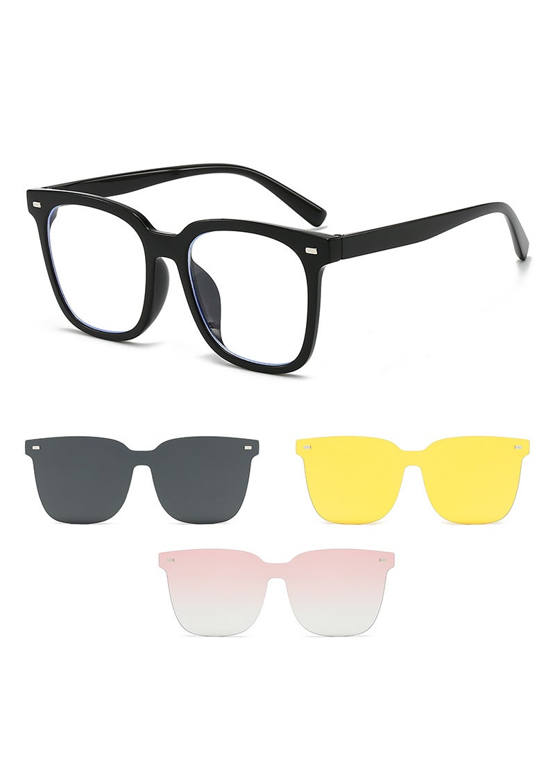 Generic Magnetic Clip-on Sunglasses Dual Day Night Use UnisexBlack frame 3 clips Black frame 3 clips 